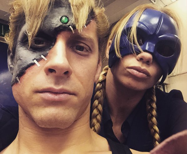 A behind-the-scenes photo of Alain Moussi and Katrina Durden filming Street Fighter: Resurrection in 2016.