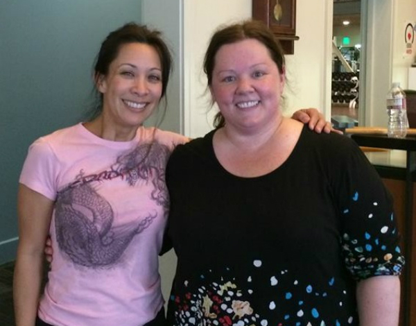 Diana Lee Inosanto with Melissa McCarthy in rehearsals for Spy (2015).
